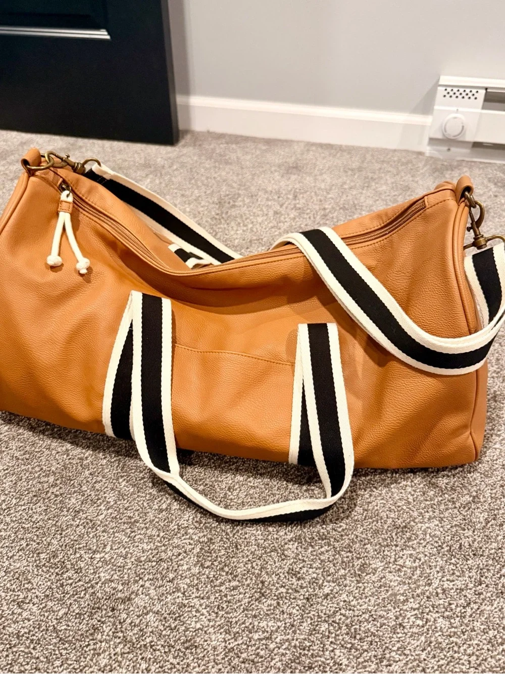 Target Tan and Black Striped Weekend Duffel Bag